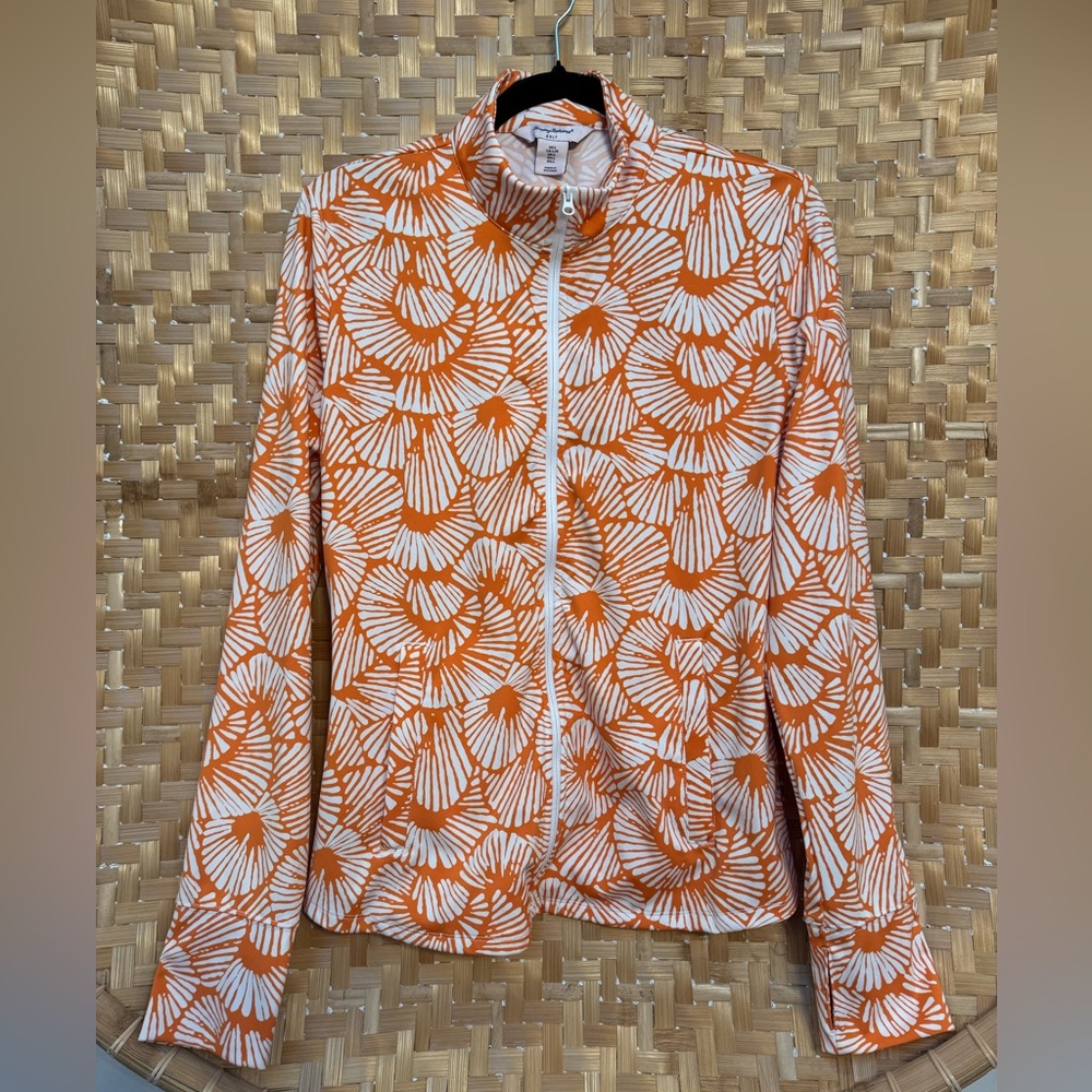 TOMMY BAHAMA GOLF Full Zip Jacket Orange & White Print Women’s Size L - Picture 1 of 6